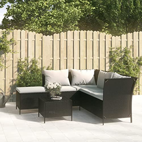 ShGaxin 4-TLG. Garten-Lounge-Set mit Kissen Schwarz Poly Rattan, Lounge Gartenmöbel Set, Terassenmöbel Wetterfest, Loungemöbel Terrasse, Gartenlounge, Garten Loungemöbel Set, 319690