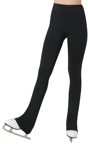 Girls Figure Skating Pants Soft Stretch High Waisted Practice Ice Skating Leggings for Kids Teen Workout Training, Black, 12 Años