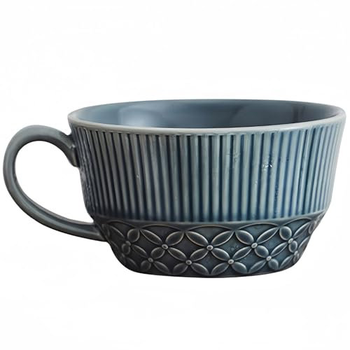 Dowbom Tazza da zuppa con manico, ciotola per zuppa per microonde, tazza da zuppa in ceramica, ciotola per colazione, tazza da brodo (blu, 500 ml)