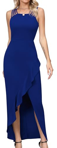 Missufe Damaftonklänning, cocktailklänning, maxiklänning, festklänning, elegant, lång bodycon bröllop, festlig slits volangklänning, blå, L