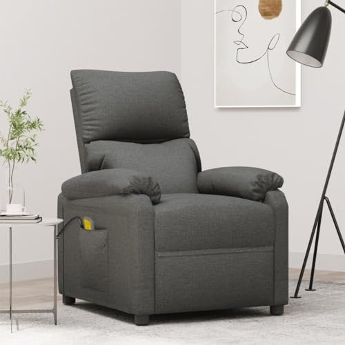 Homgoday Massagefåtölj, relaxfåtölj, TV-fåtölj, vilstol med liggfunktion, liggfåtölj, stoppad fåtölj med justerbart ryggstöd, TV-fåtölj för vardagsrum, mörkgrått tyg