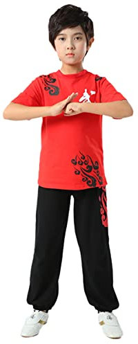 TREWQ Kung Fu Uniform für Jungen und Mädchen chinesische traditionelle Kleidung Kampfkunstkleidung Set Performance Keeing Red black-110cm