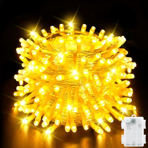 Dalugo Battery Fairy Lights, 5M 50 LED Warm White String Lights with 6h Timer, IP65 Waterproof Battery Powered Fairy Lights for Indoor Outdoor Christmas Decorations