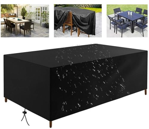 HNKDKJ Housse Table de Jardin 315x160x74cm/LxWxH Bâche Protection Salon de Jardin Housse Salon De Jardin Exterieur Imperméable Noir Housse De Protection Table De Jardin Résistance au Vent Anti-UV
