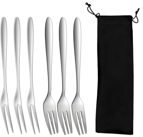 6 Forchette Per Posate In Acciaio Inossidabile E 1 Sacchetto Per Posate, Forchette Da Frutta, Forchette Da Dessert, Forchette Da Cibo, Utensili Da Forno, Utensili Da Cucina