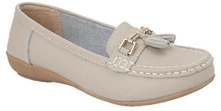Jo & Joe Ladies Wide Fit Flat Leather Tassel Moccasins Loafer Nautical Shoe Plimsole Pumps Womens. Smoke Size 5