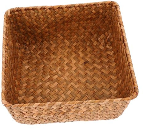 Warmhm Woven Natural Seagrass Storage Basket for Kitchen Garlic Organizer Desktop Storage Box for Sundries Decorative Basket for Home