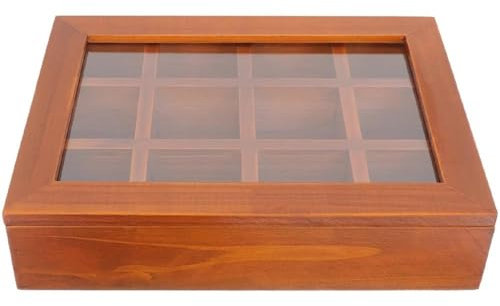 PDURMBUAB Boite Cadenas Jewelry Box Bijoux Papeterie Sachets De Thé Collier Rangement Organisateur Bois Massif Rétro Vieilli Verre Transparent Boîte À 12 Compartiments Boite Rangement Bijoux