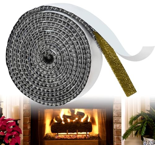 Fire Rope for Wood Burning Stove, Flat Stove Rope, 3m*10mm Self Adhesive Seal Liner for Stove, Fireplace Tape Wood Stove Door Gasket Stove Door Glass Seal Rope Fiberglass Rope Seal for Fireplaces Door