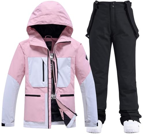 HOTIAN Conjunto de chaqueta y pantalones de esquí para mujer, 2 piezas, traje de esquí para mujer, resistente al agua, cortavientos, invierno, exterior, cálido, esquí, ropa de esquí para mujer, 167