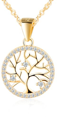 MICGIGI Collier pour femme en argent sterling 925 avec pendentif arbre de vie en zircone cubique, Argent