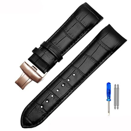 TVKSIPAR 22mm 23mm 24mm Cinturino In Vera Pelle Con Estremità Curva Adatto For Cinturino For Orologio For Tissot 1853 Adatto For COUTURIER T035627A T035407A T035439 Cinturino Da Uomo(Black-rose gold,2