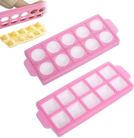 2 Stück Ravioliformen mit 10 Gitter, Kunststoff Form für Runde Eckige Ravioli, Hochwertigen Ravioli Ausstechformen, Knödelform, Ravioliformer Set für Die Herstellung Von Ravioli, Kuchen, Knödel