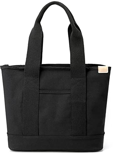 zhongningyifeng Borsa per la spesa da donna casual in tela con maniglia superiore, grande capacità, borsa per la spesa per lavoro, viaggi, Nero, L