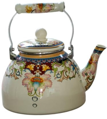 JISADER Vintage Emaille Teekessel, Wasserkrug 4L Teekanne Blumen Emaille Topf für Freund, Style B