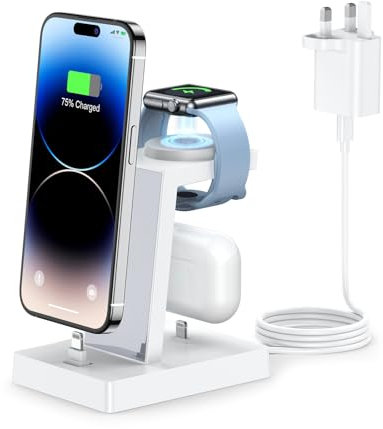 3 in 1 Charging Station - ADADPU Charging Stand for iphone Devices (30W Power Adapter Included) Max 27W Output, Apple Multi Charger for iphone 14 13 12 11 Series, iWatch, AirPods, Not for 16 15