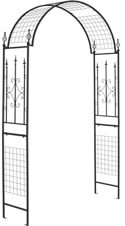 GOPLUS Arche de Jardin 234 CM avec Treillis, Arceau Porte de Jardin Rosiers Extérieur en Métal avec 4 Piquets de Fixation, pour Plantes Grimpantes, Mariage,143 x 40 x 234CM
