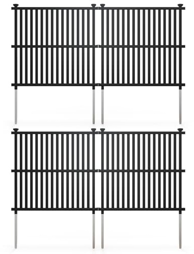 Happygrill 4 Panels Air Conditioner Fence, 45”W x 45”H Garden Fence, Vinyl Trash Can Pool Equipment Enclosure w/Metal Ground Stakes, Outdoor Privacy Fence Screen for Garden Patio Lawn AC Unit,Black