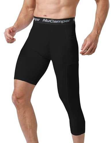 NuCamper Pantalon de Compression pour Hommes 3/4 Une Jambe Leggings de Sport Collants Couche de Base Layer pour Running Gym Athlétique Entraînement Fitness