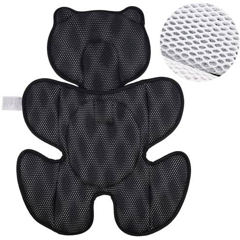 storchenbeck 3D-Mesh Babyeinlage – Atmungsaktives Neugeborenen-Kissen für Kinderwagen, Babyschale & Hochstuhl – Verstellbar, Waschbar, Ergonomisch – Schwarz