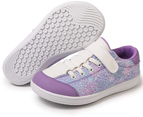 ZEPYFXIT barfotaskor barn unisex barfotaskor pojke flicka bred tålåda minimalistiska halkfria promenadskor kardborreband spårlöparskor, lila, 30 EU