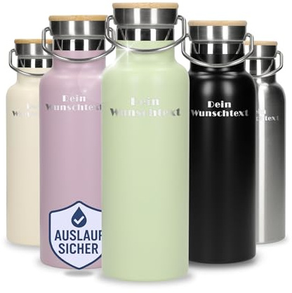 Personalisierte Trinkflasche 500 ml - Wasserflasche Edelstahl mit Henkel | auslaufsicher, isoliert, hält lange kühl, Sport, Schule, Arbeit, Outdoor, Fitness