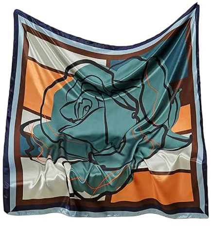 GIMIRO Polyester sidenhalsduk, 70 x 70 cm, geometriska och blommiga mönster, elegant stil, bandana för kvinnor, Grön orange blå Fg1-2, 70x70cm