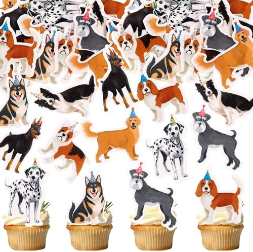 48 Stück Essbare Hund Cupcake Toppers Essbare Cartoon Hunde Torten Topper Welpen Kuchen Dekorationen für Welpen Geburstag Party Dekorationen Hunde Thema Kindergeburtstag Babyparty Partyzubehör