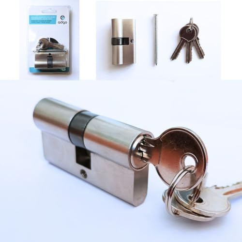 Cylindre de Serrure 30 x 30 mm à Double Entrée, en Laiton Nickelé. Fourni avec 3 clés et 1 vis de fixation. Barillet 60 mm. Insert de serrure pour Porte d’entrée, porte Extérieure ou Intérieure.