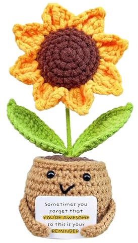 Pruojhw Danke Geschenk Positive Sonnenblume, Kreative Gestrickte Puppe Positive Sonnenblumenhäkeln Dankeschön Geschenke Für Freunde Kollegen Und Famili Gestrickte Sonnenblume