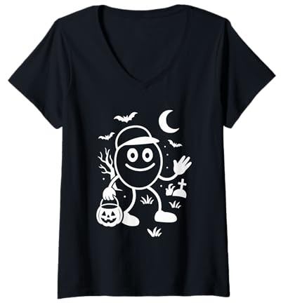 Femme Halloween Enfants Trick Or Treat Cartoon Bâtonnets T-Shirt avec Col en V