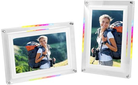 VELATEMOR Frame Immagine Digitale con le Luci Che Cambiano Colore a LED, Telaio di Foto di Sincronizzazione Musicale da 8 GB con Riproduzione Video, Batteria Ricaricabile Alimentato per
