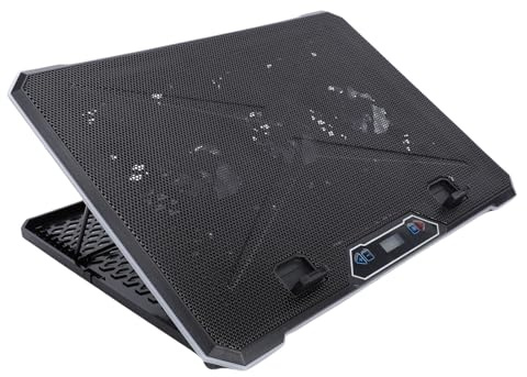 Plyisty Almohadilla De Refrigeración para Portátiles Gaming, Ventilador De Refrigeración con 5 Niveles De Velocidad, RGB, Pantalla LCD, 8 Alturas, 2 Puertos De Carga USB, 12in-19in (13 fanáticos)