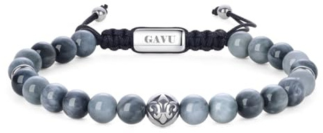 GAVU Bracelet Œil de Tigre/Pierre de Lave/Azurite/Onyx Noir/Œil de Faucon, Bracelet Fleur de Lis Homme