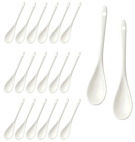 Cucchiaio in Ceramica, Cucchiaino per Uova in Porcellana Cucchiaino per Uova Bianche, Cucchiaini da Caffè, Tè, Uova e Zuppa, Stile Classico, Bianco Puro, Sicuri ed Ecologici (20pcs)
