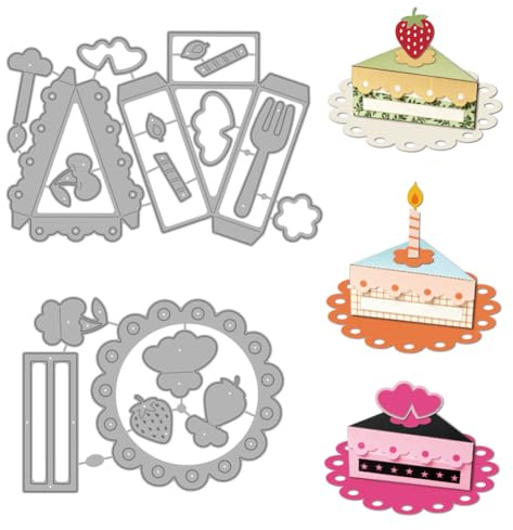 MAYJOYDIY 3D Cake Metal Cutting Dies Strawberry Cake Die Cuts Stencils Cute Dessert Embossing Template Dies for DIY Paper Craft Card Making Scrapbooking Album Decor