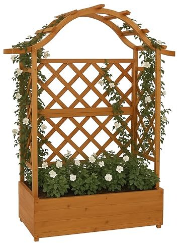 Mendler Aiuola rialzata HWC-P66, fioriera/vaso da fiori, graticcio, per rampicanti, legno MVG 138x110x44 cm - naturale