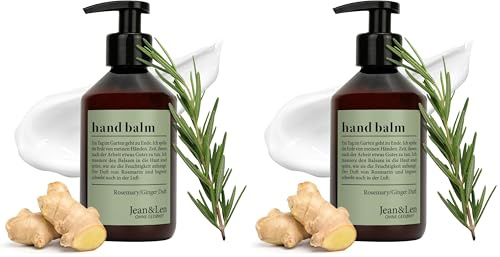 Jean & Len Baume pour les mains Rosemary & Ginger, avec huile d'argan bio, beurre de karité et vitamine E pour une peau douce, soin hydratant pour les mains pour les peaux sollicitées, parfum frais