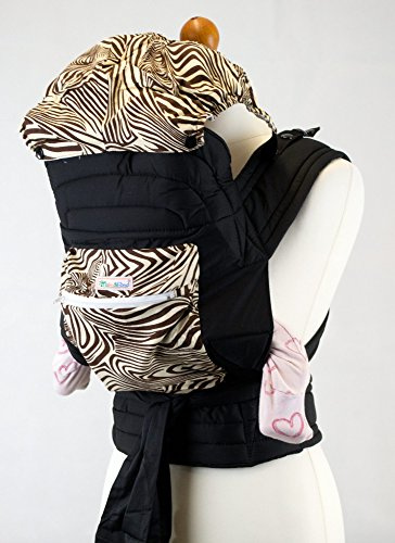 Palm and Pond Mei Tai / Babytrage mit Kapuze und Tasche - Braun/Zebra Design