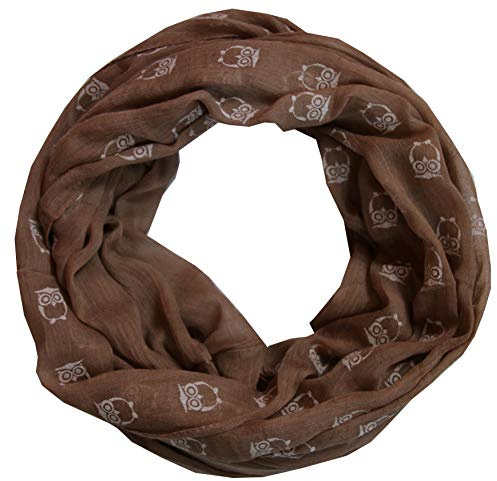 ACC lustiger Eulen Damen Loop Schal - (Owl Eule Kauz) (Dr. Beige)