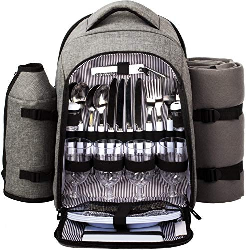 Hap Tim 3263 Zaino da picnic per 4 persone con scomparto refrigerante isolato, porta vino, coperta in pile, set di posate, regalo di fidanzamento, per coppie, addio al nubilato, lista di nozze