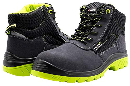 Bellota 7230947S1P - Bota de Seguridad de Hombre y Mujer (Talla 47) de Piel Serraje Transpirable, Ligera y Resistente a Golpes y Rozaduras, Negro Verde.
