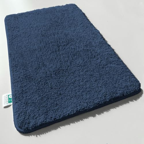 casa pura Badematte 50 x 60 cm blau weicher, Flauschiger Badezimmerteppich in Shaggy Optik, Badvorleger rutschfest waschbar - Duschvorleger, Teppich Fußmatte für Badezimmer, Dusche, Sky Soft