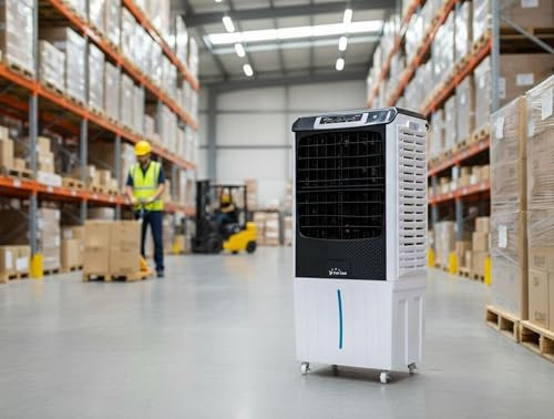 PUR LINE | Climatizador Evaporativo Bajo Consumo Grandes Estancias Panel Digital LED, Depósito de 40L, Rejilla Motorizada y Mando a Distancia – Enfriador, Humidificador y Purificador 3 en 1