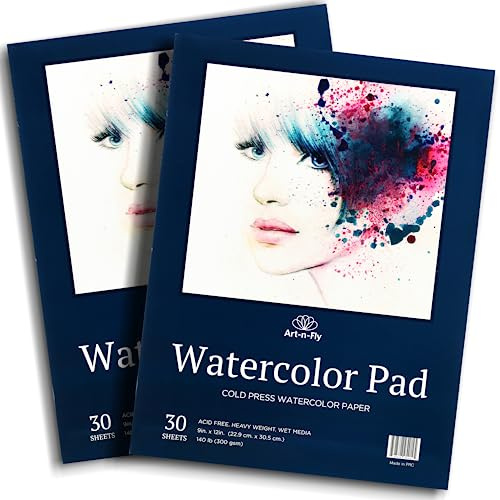 Papel para Acuarela – Bloc Acuarela de 60 Hojas para Pinturas Acuarelas - Grano Fino - A4, 300g - 2 Pack