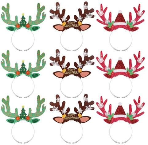 BESTOYARD Weihnachts-Stirnbänder, 9 stücke Weihnachten Rentiergeweih Stirnband Haarbänder Weihnachtsmütze Weihnachten Kopfbedeckung für Weihnachtsfeier Kostüm Party