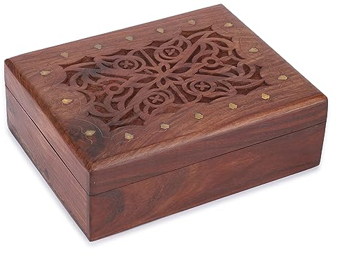 Ajuny Portagioie in Legno Intagliato a Mano con Scrigno del Tesoro Decorativo Grande Design Celtico Uso Multiuso Collane Orologi Organizer Portaoggetti Porta ricordi - 9x7 Zoll