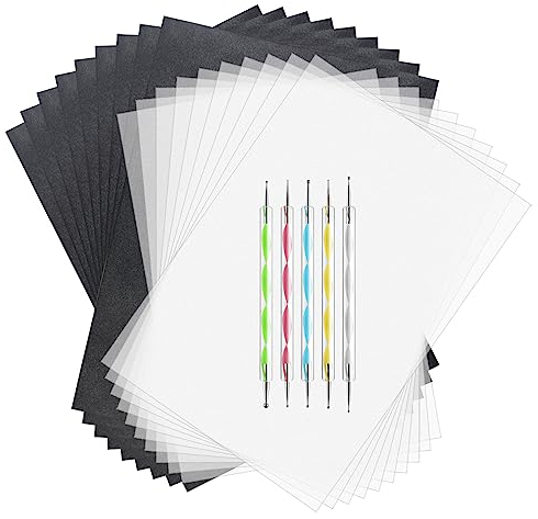 ASTARON Kohlepapier und Pauspapier, 150 Blatt schwarzes Kohlepapier Carbon und Transfer-Papier mit 5 Stück Prägestiften