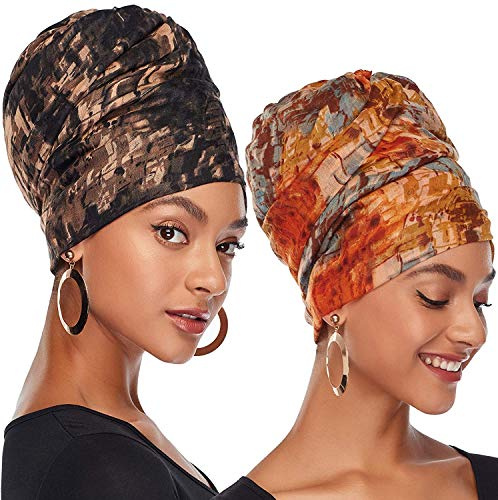 DRESHOW Haarwickel für Schwarze Damen,Jersey Schal Turban Langes Haar Kopfwickel Schal Kopftuch Weiche Stirnband Schals Gap