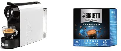 Bialetti Gioia, Macchina da Caffè Espresso per Capsule in Alluminio sistema Caffè d'Italia, Supercompatta, Bianco + 32 CAPSULE